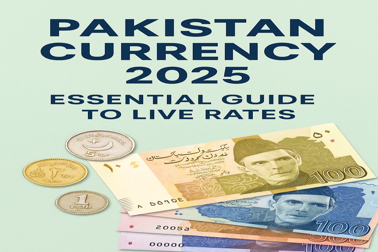 Pakistan currency 2025 with rupee coins, banknotes, and USD to PKR live exchange rate updates